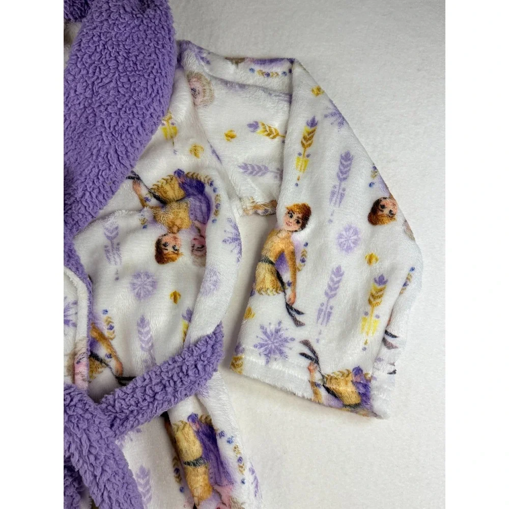 Disney Frozen II Girls 4T 5T Plush Fleece Bathrobe Purple Elsa Anna‎ Belted Robe